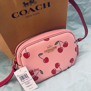COACH Jamie Pink Camera Bag With Heart Cherry Print. Hard to find color. NWT